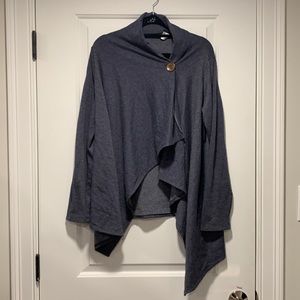 Bobeau One Button Knit Wrap Cardigan Blue